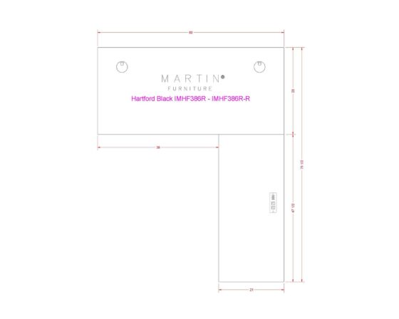 Hartford Black Open L-Shape desk line drawing