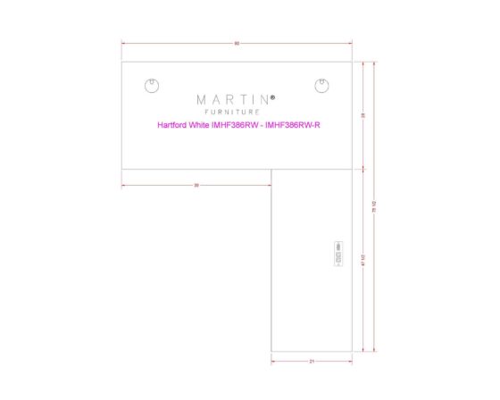 Hartford White L-Shape desk line drawing