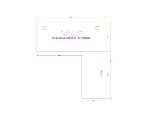 Hartford Black L-Shape desk line drawing