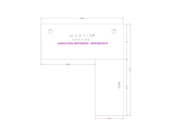 Hartford White L-Shape desk line drawing