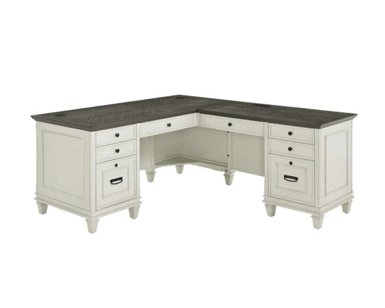 Hartford White L-Shape Pedestal Desk