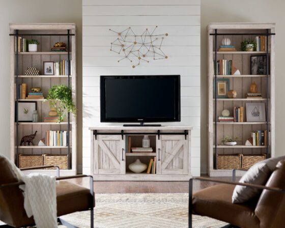 Martin Furniture Avondale White tall bookcases room shot alernative