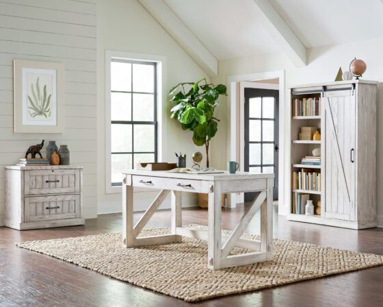 Martin Furniture Avondale white office room shot with writing desk