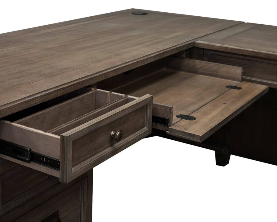 Martin Carson L Desk with Right Return, Pencil, Utility and File Drawers - Utility, Storage, File Drawer(s) - Finish: Weathered Dove