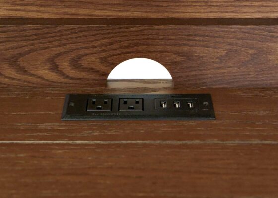 Avondale Hutch-Weathered Oak_Close up on built in Power outlet