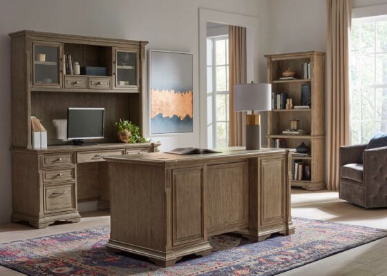 Bristol Collection room shot with Double Pedestal Desk, Credenza and Hutch and Bookcase