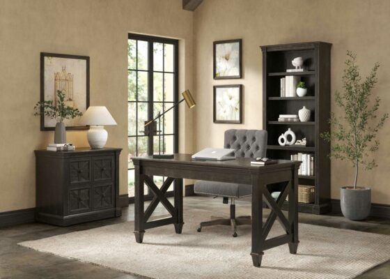 Kingston Collection office room display with Writing Table, Lateral File and Bookcase