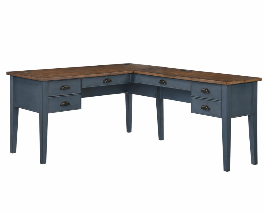 Fairmont Blue - Half Pedestal L-Desk