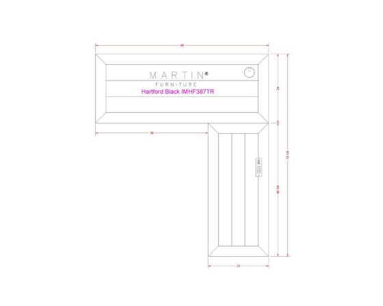 Hartford Black L-Shape sit-stand desk line drawing