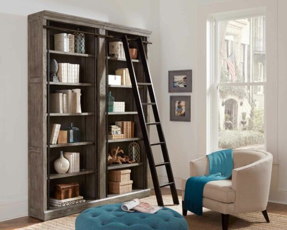 Gray Avondale Two Tall Bookcases with ladder