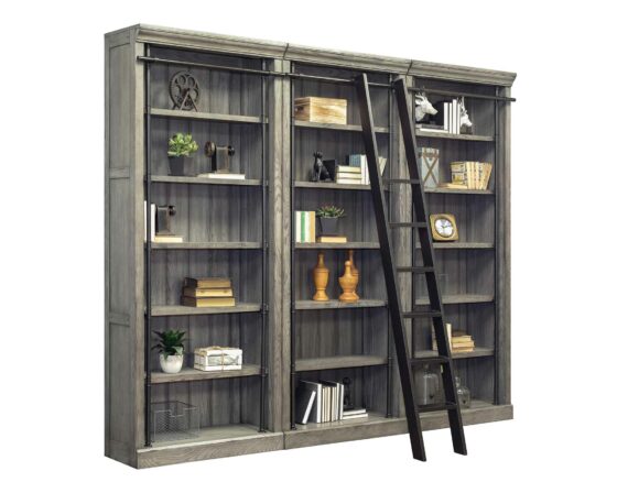 Gray Avondale Three Tall Bookcases with ladder