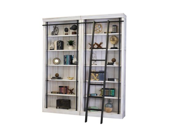 White Avondale Two Tall Bookcases with ladder