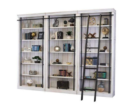 White Avondale Three Tall Bookcases with ladder