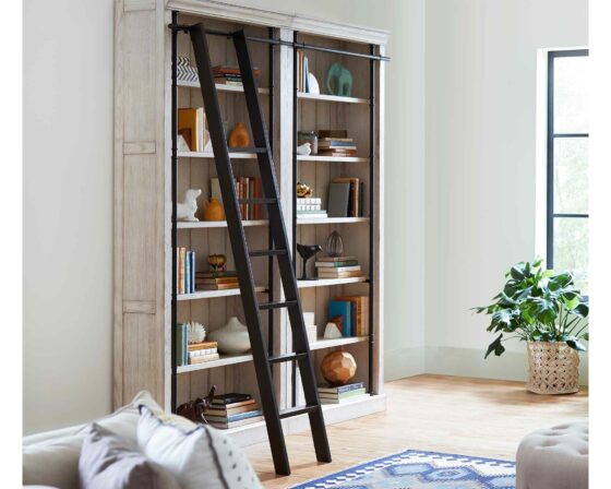 White Avondale Two Tall Bookcases with ladder