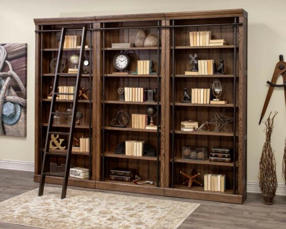 Oak Avondale Three Tall Bookcases with ladder