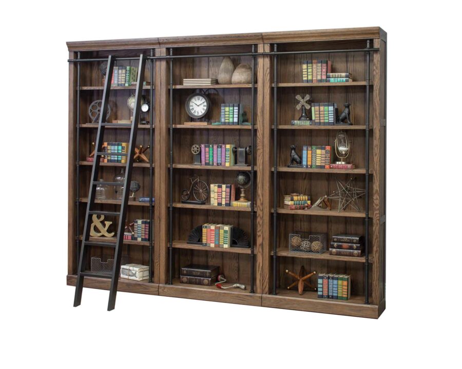 Oak Avondale Three Tall Bookcases with ladder
