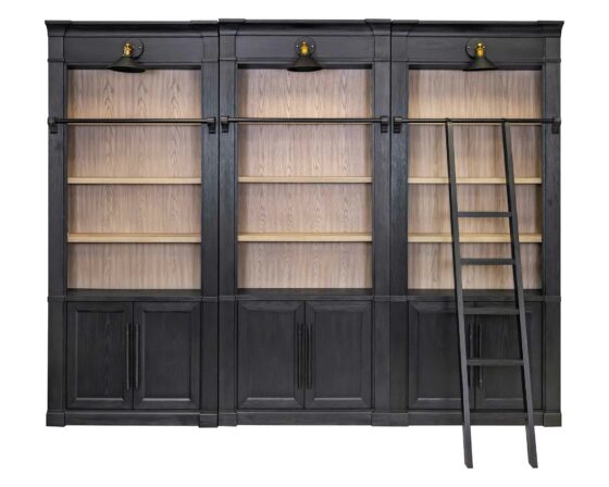 Library Wall Willow Lane Black Bookcase with Ladder
