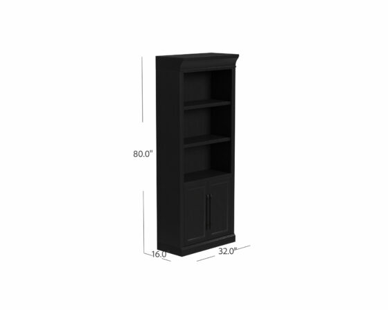 IMWL3280DB_alt6-dims_SLW Willow Lane Bookcase with Doors dimensions In Black