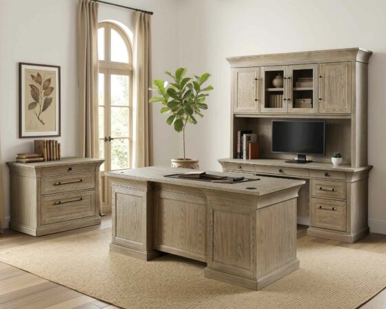Willow Lane in Natural Oak Room Scene with Executive Desk