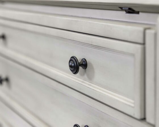 Hartford White Secretary Desk - Hardware knob detail
