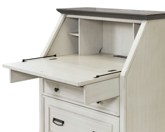 Hartford White Secretary Desk - Open Drop-Lid angle detail