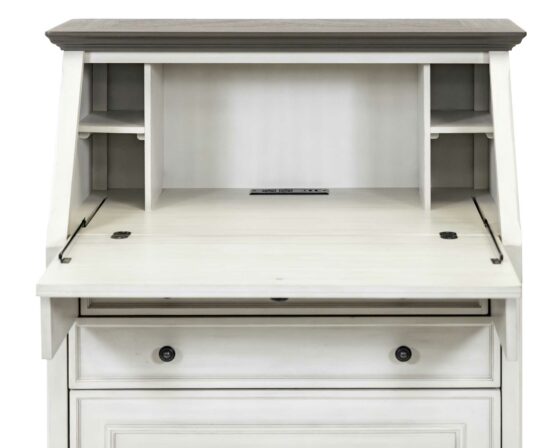 Hartford White Secretary Desk - Open Drop-Lid detail