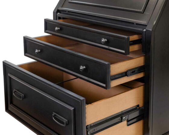 Hartford Black Secretary Desk - Open Drawers detail