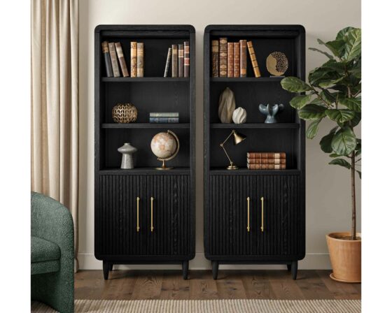 Two Camden Ebony Black Bookcase Room Scene