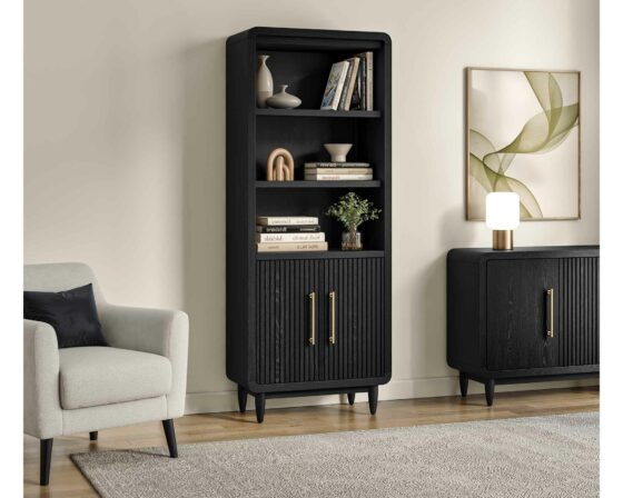 Camden Ebony Black Bookcase Room Scene