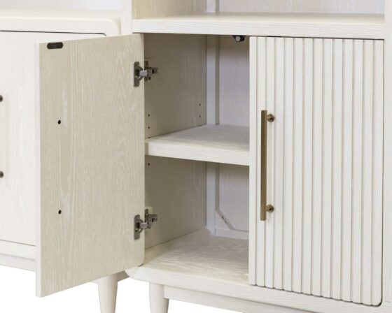 Camden White Bookcase - open door detail