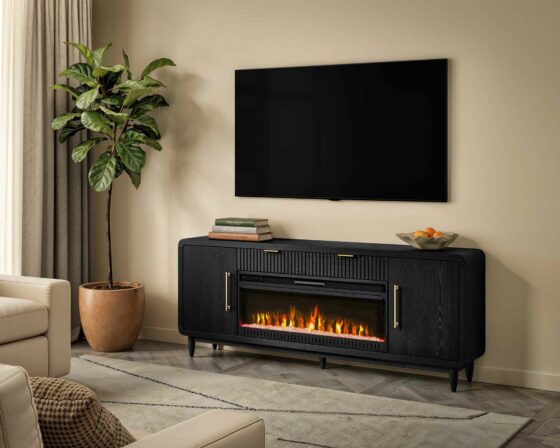 Camden Ebony Black 80" Fireplace Console Room Scene