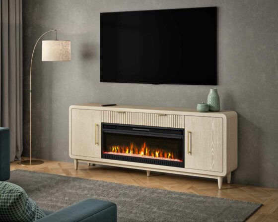 Camden White Oak 80" Fireplace Console Room Scene