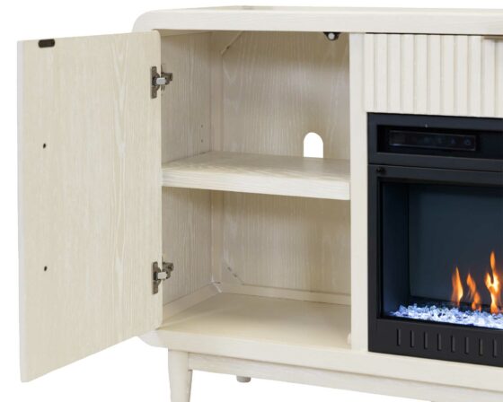 Camden White Fireplace Console - open cabinet