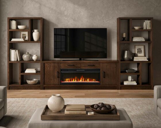 80" Revel Fireplace Console and Etagere Room Scene